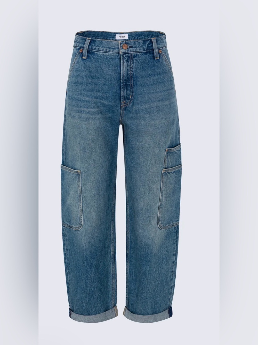Pistola High Rise Barrel Cargo Jeans in Coastal Fade